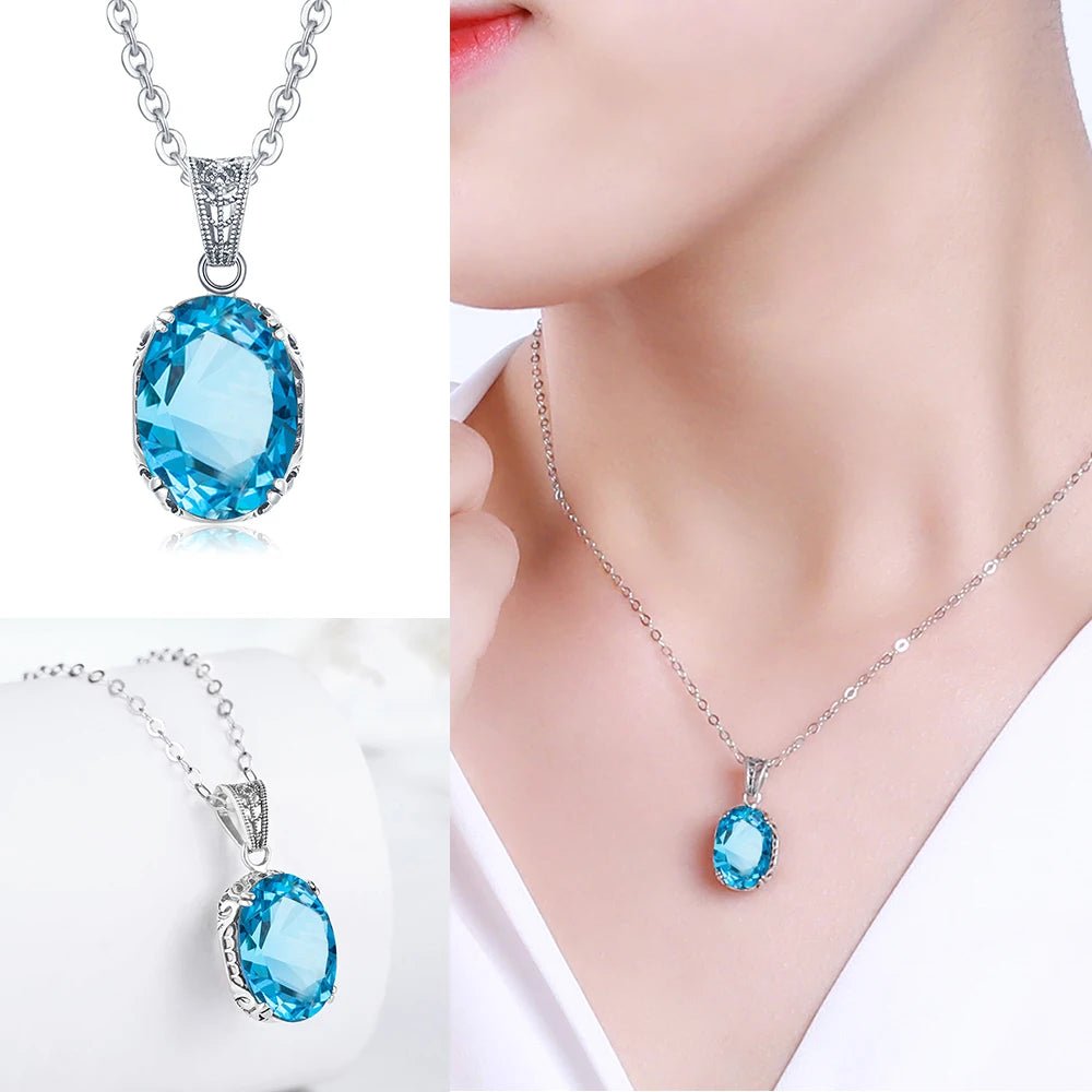 925 Sterling Silver Aquamarine Necklace
