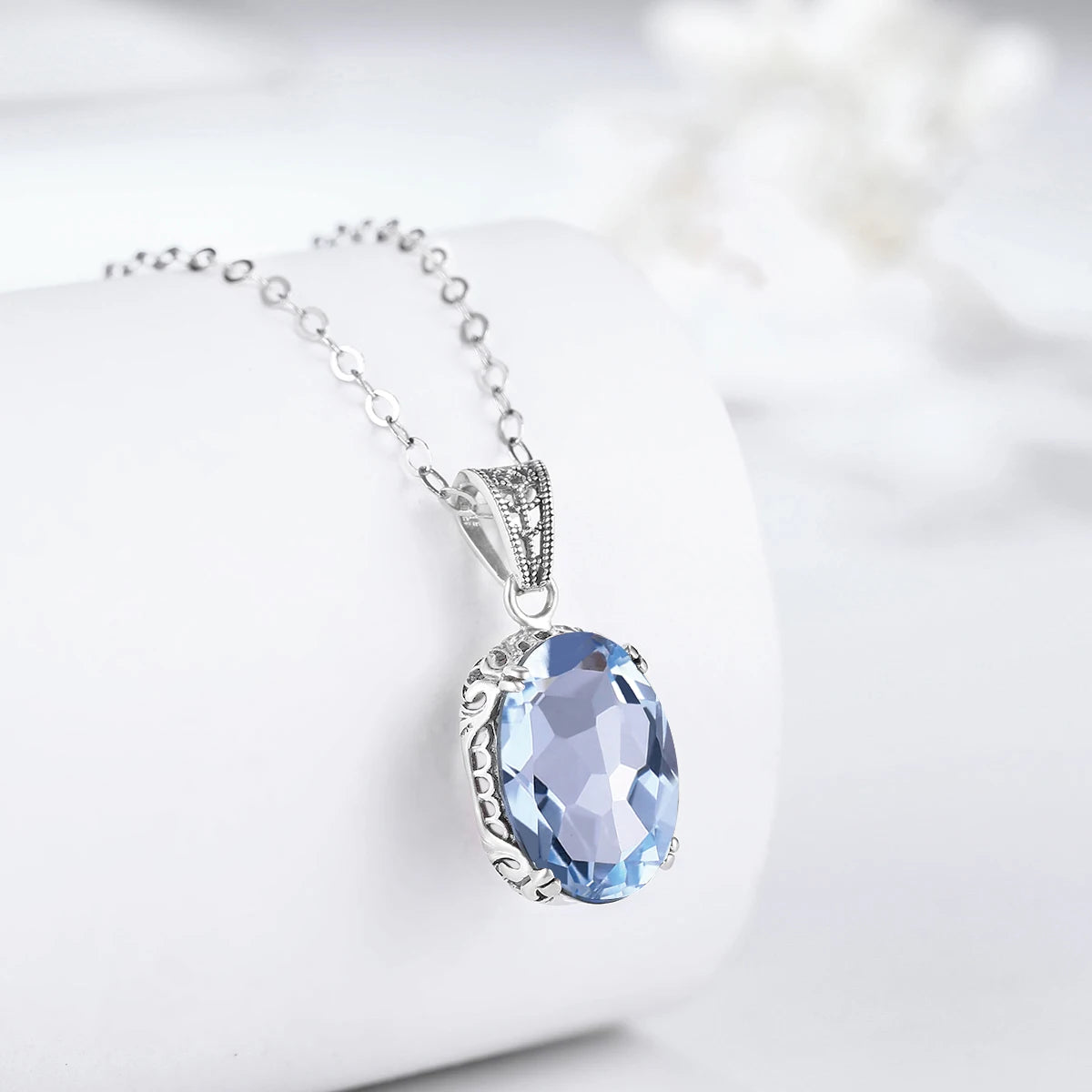 925 Sterling Silver Aquamarine Necklace