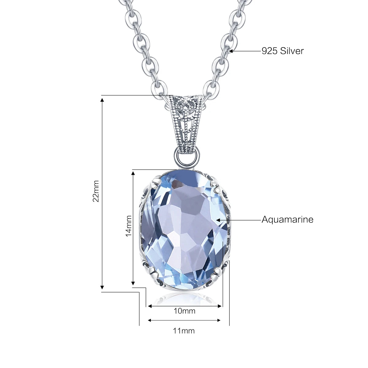 925 Sterling Silver Aquamarine Necklace