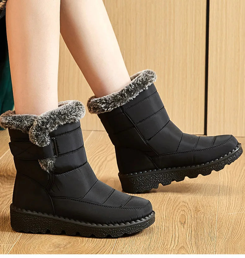 Winter Boots – Waterproof Ankle with Low Heels and Fur Lining