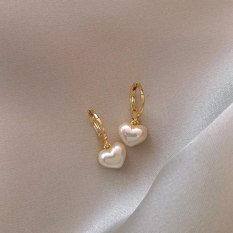 Classic Pearl Heart Pendant Earrings