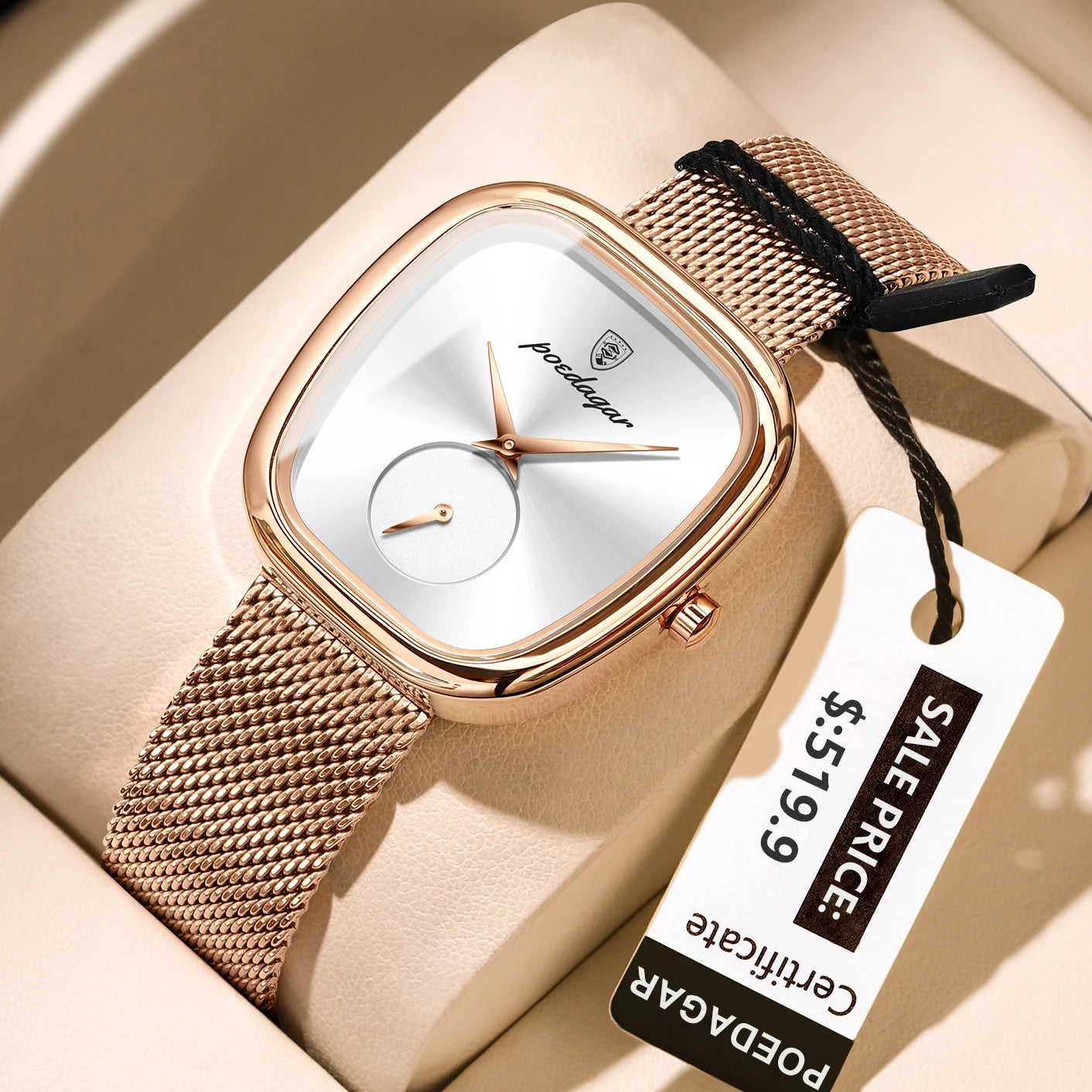 Elegant Waterproof Mesh Stainless Steel Ladies Wristwatch
