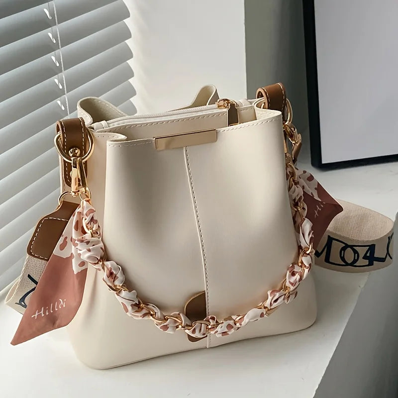 Ribbon Chain Bucket Crossbody Bag