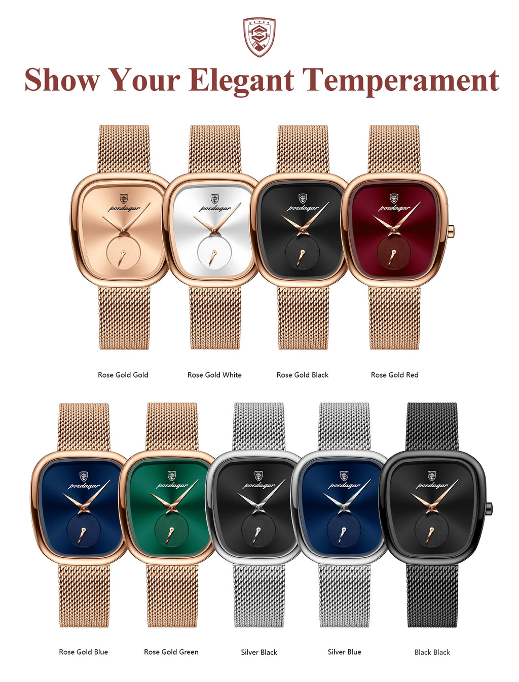 Elegant Waterproof Mesh Stainless Steel Ladies Wristwatch