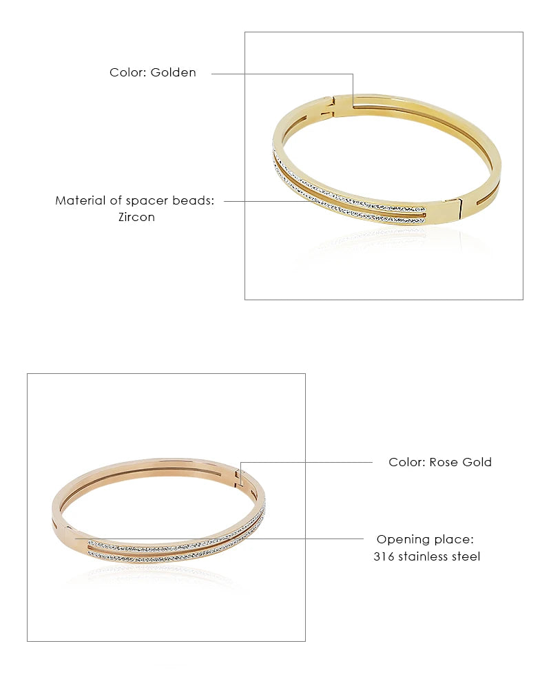 Luxury Cubic Zirconia Cuff Bangle for Women – MOONLIGHT Titanium Steel Classic Bracelet Gift