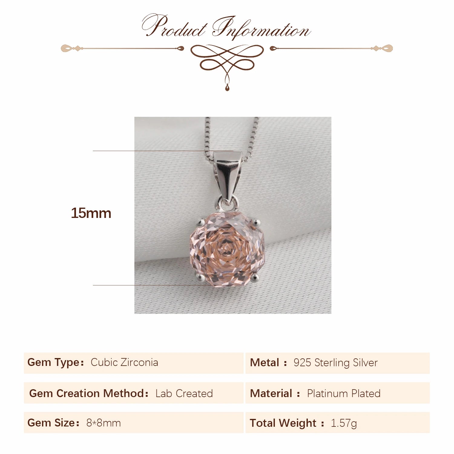 Women’s Elegant 2ct Morganite Pink Pendant