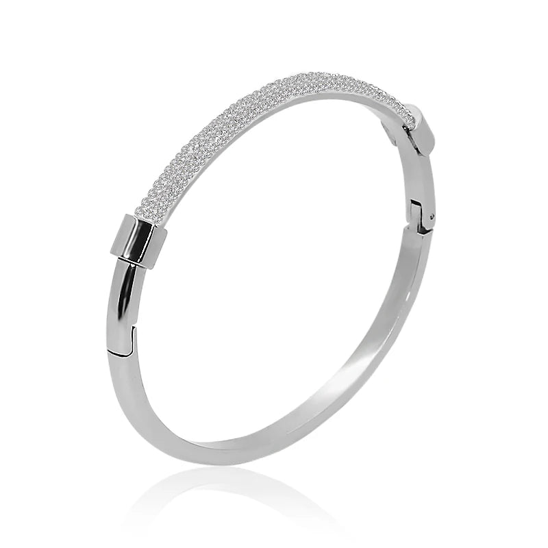 Luxury Cubic Zirconia Cuff Bangle for Women – MOONLIGHT Titanium Steel Classic Bracelet Gift