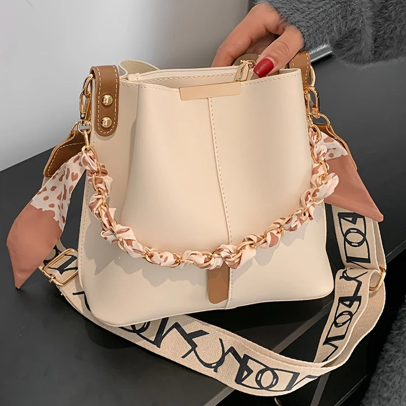 Ribbon Chain Bucket Crossbody Bag