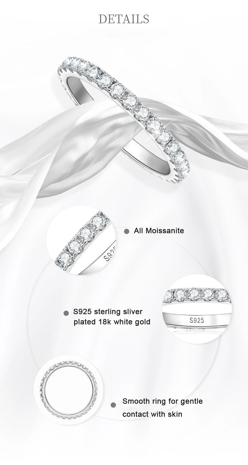 2mm D-Colour Moissanite Ring – Luxury 18K White Gold Eternity Band for Women