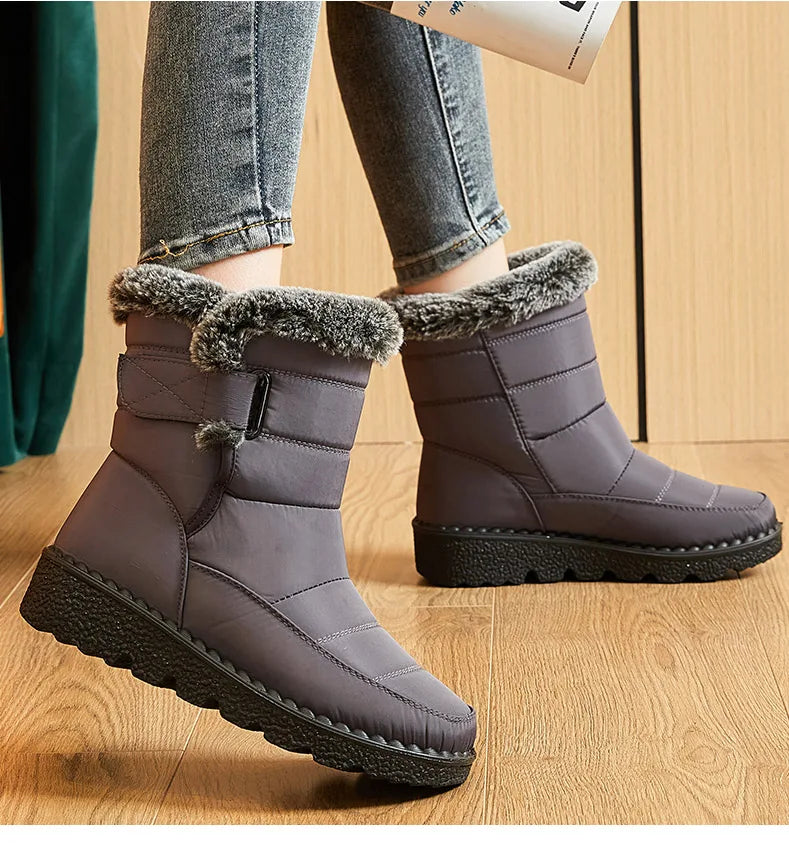 Winter Boots – Waterproof Ankle with Low Heels and Fur Lining