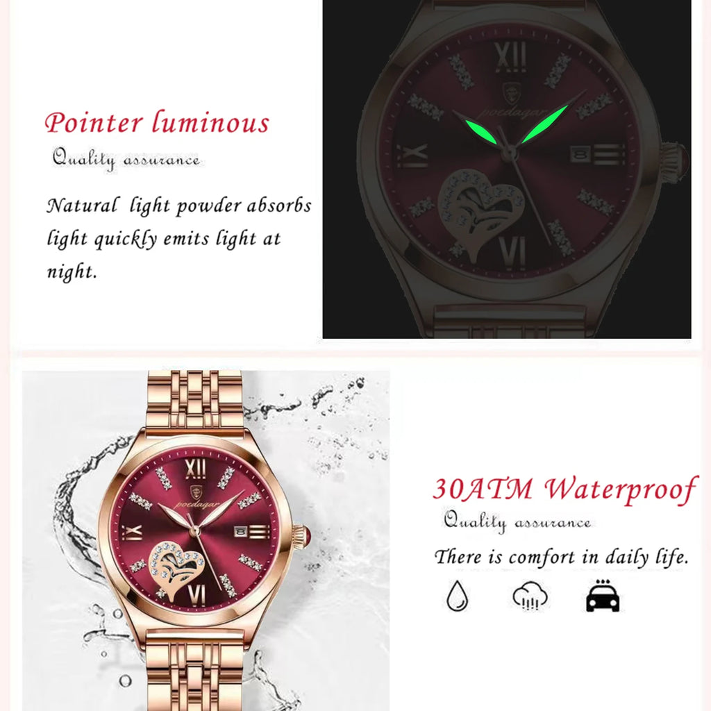 POEDAGAR Luxury Women’s Stainless Steel Watch