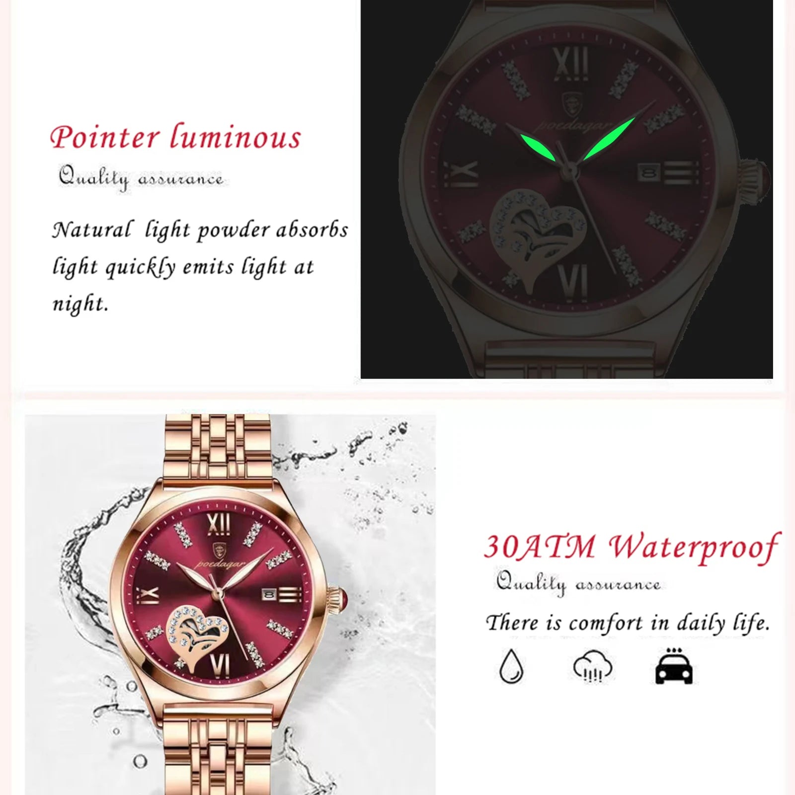 POEDAGAR Luxury Women’s Stainless Steel Watch