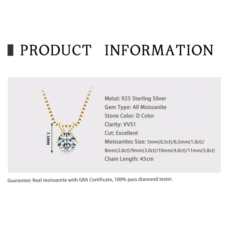 Moissanite Solitaire Pendant Necklace for Women