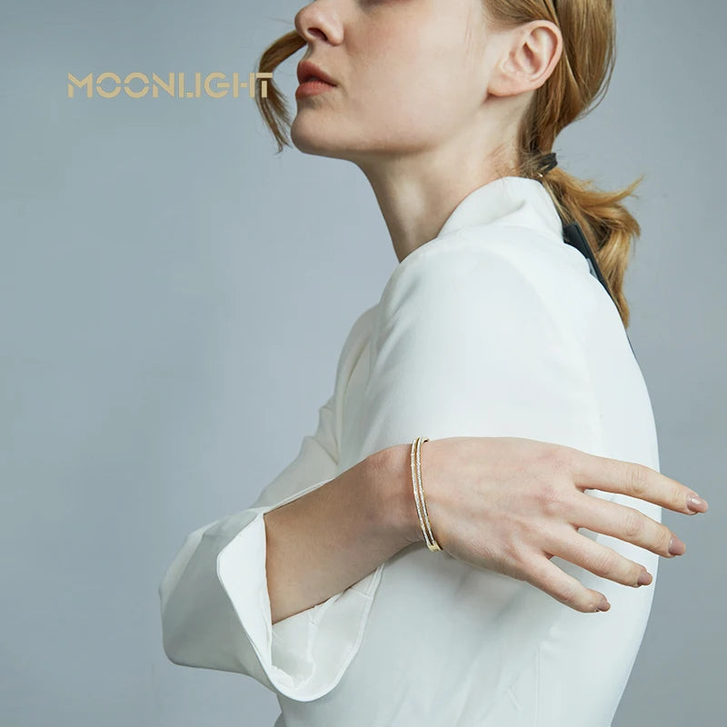 Luxury Cubic Zirconia Cuff Bangle for Women – MOONLIGHT Titanium Steel Classic Bracelet Gift