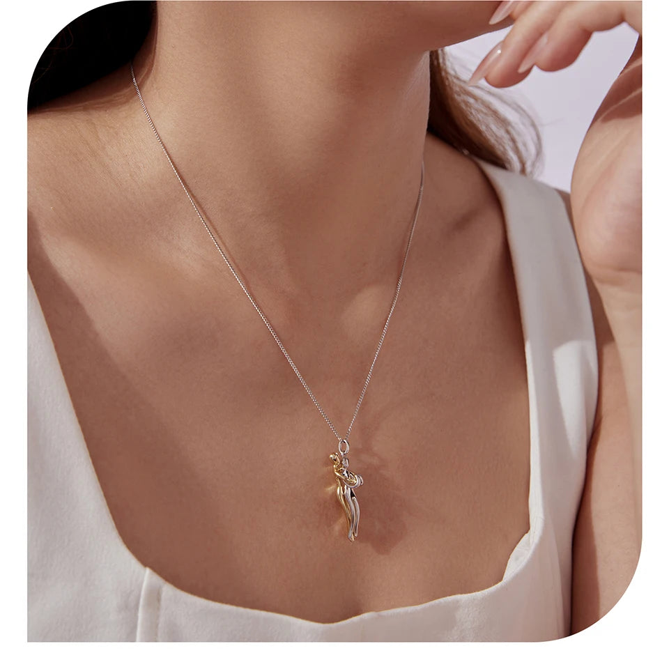 Elegant Two-Tone Hug Necklace in 925 Sterling Silver – Symbol of Love & Connection