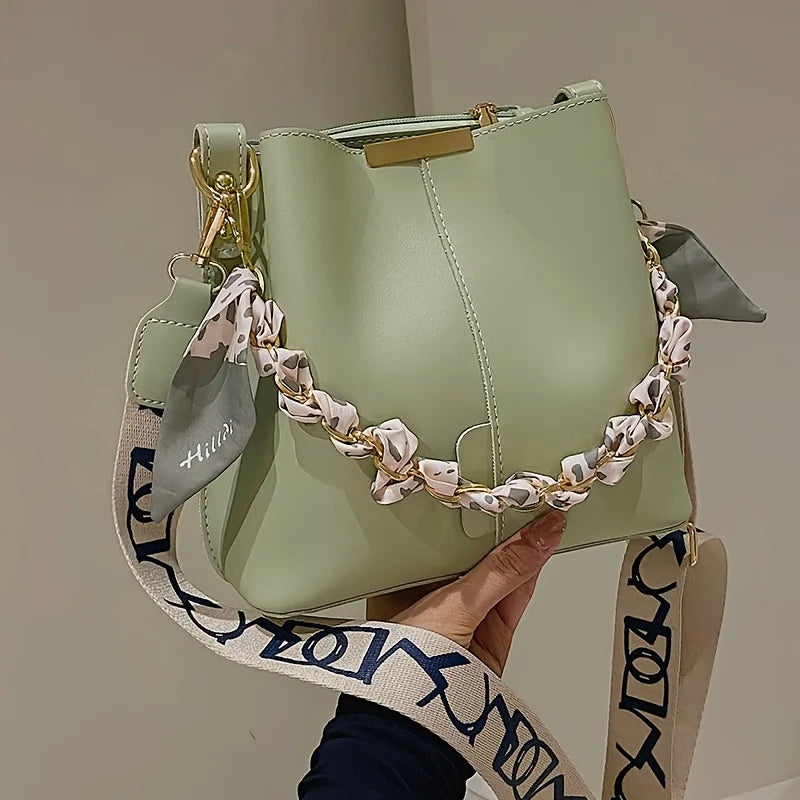 Ribbon Chain Bucket Crossbody Bag