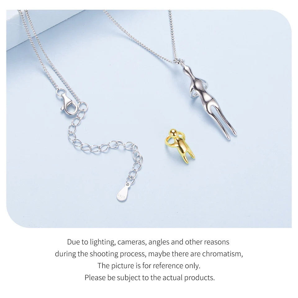 Elegant Two-Tone Hug Necklace in 925 Sterling Silver – Symbol of Love & Connection
