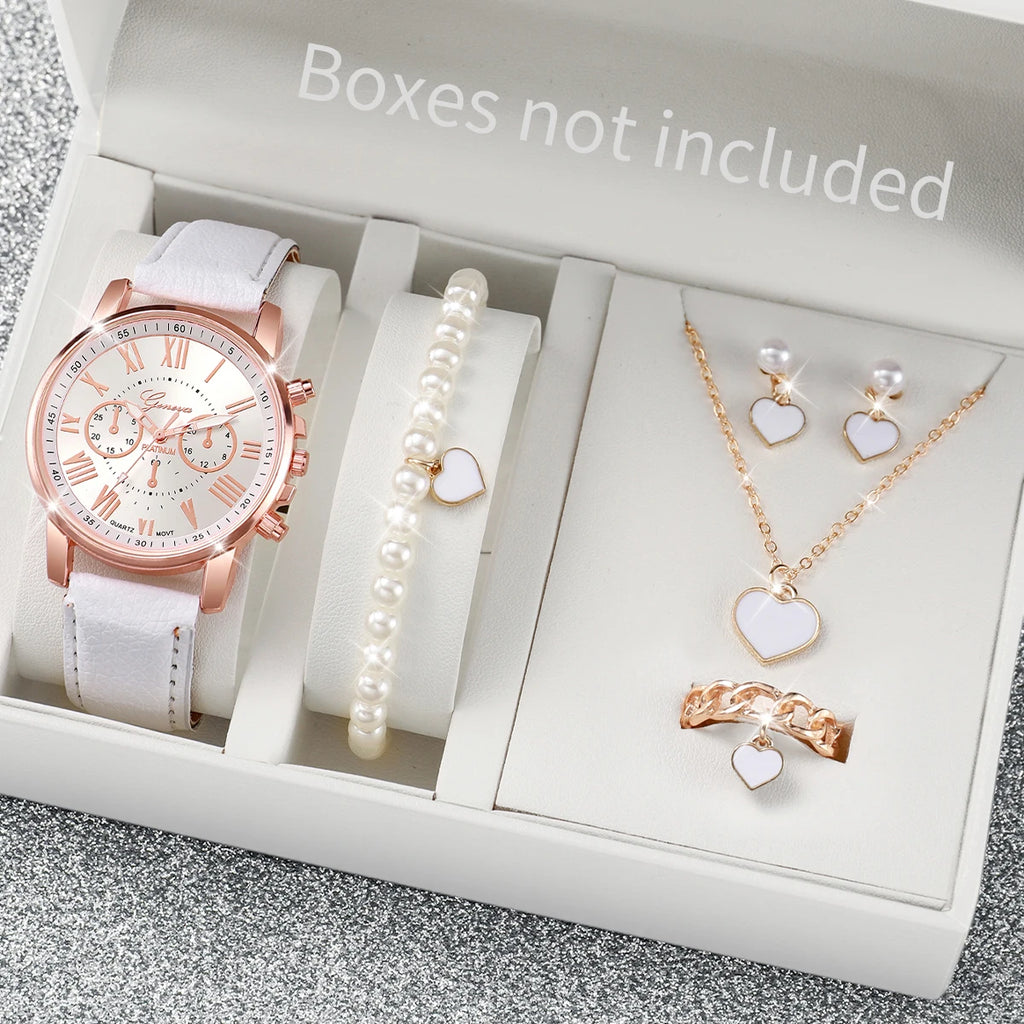 Women's Fashion Quartz Watch & Rhinestone Jewellery Set