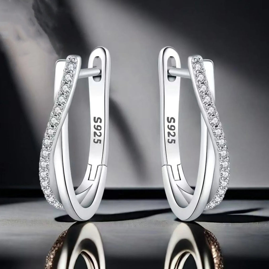 925 Silver Star Twisted Line Hoop Earrings