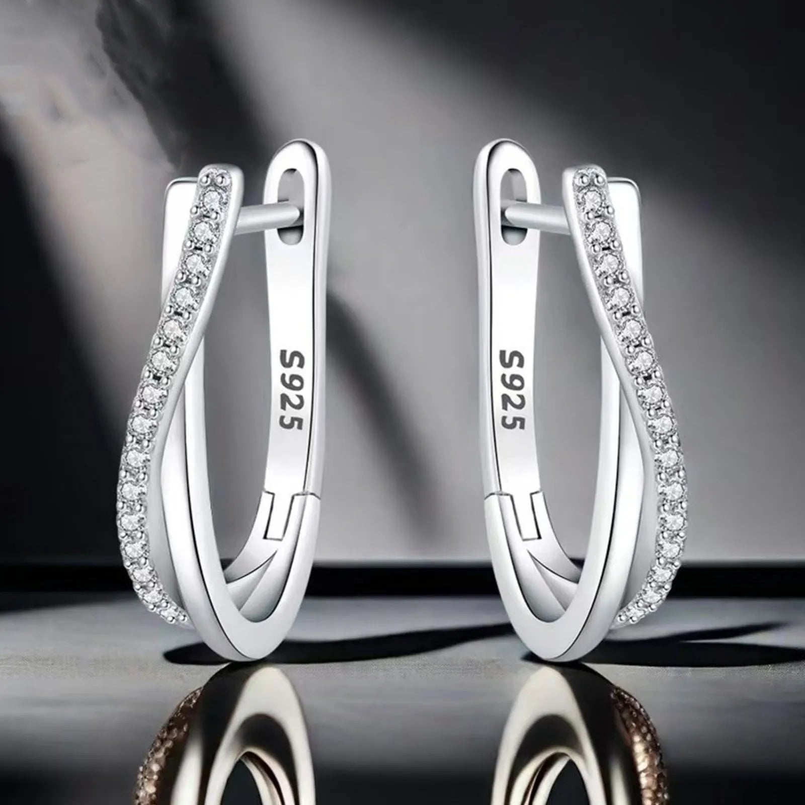 925 Silver Star Twisted Line Hoop Earrings