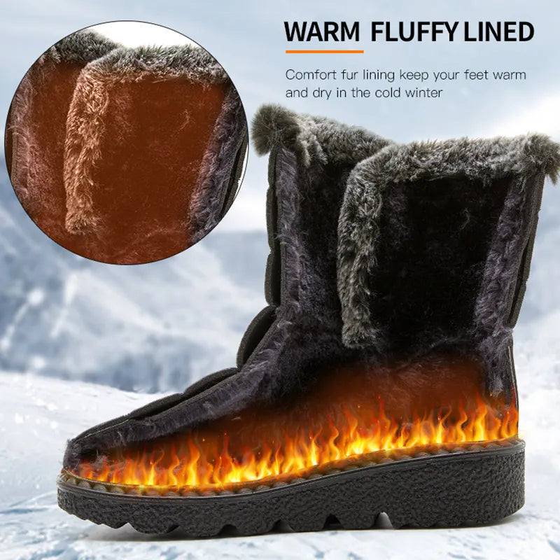 Winter Boots – Waterproof Ankle with Low Heels and Fur Lining