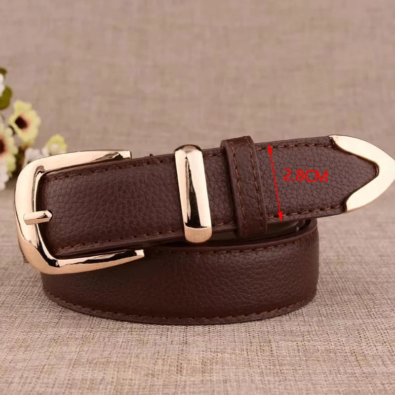 Women’s Genuine Leather Belt with Gold Buckle