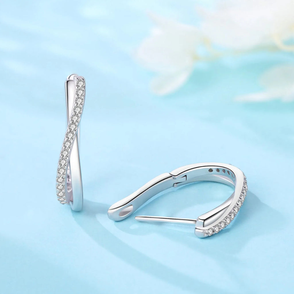 925 Silver Star Twisted Line Hoop Earrings