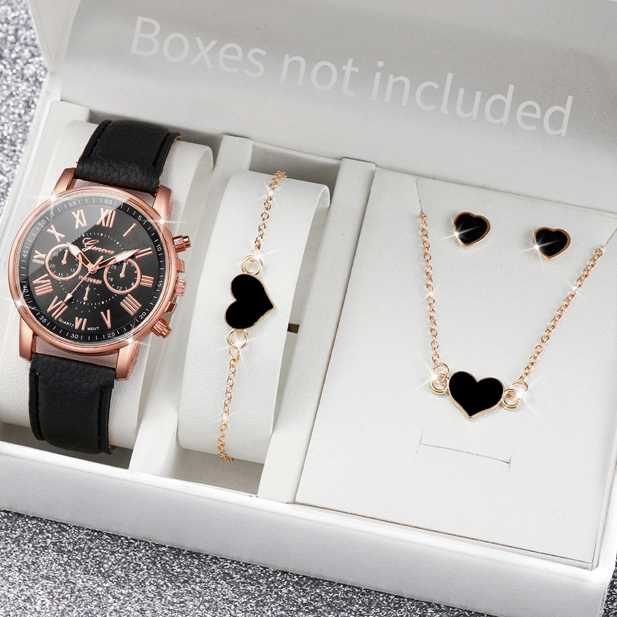 Women's Fashion Quartz Watch & Rhinestone Jewellery Set