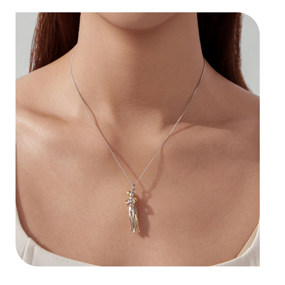 Elegant Two-Tone Hug Necklace in 925 Sterling Silver – Symbol of Love & Connection