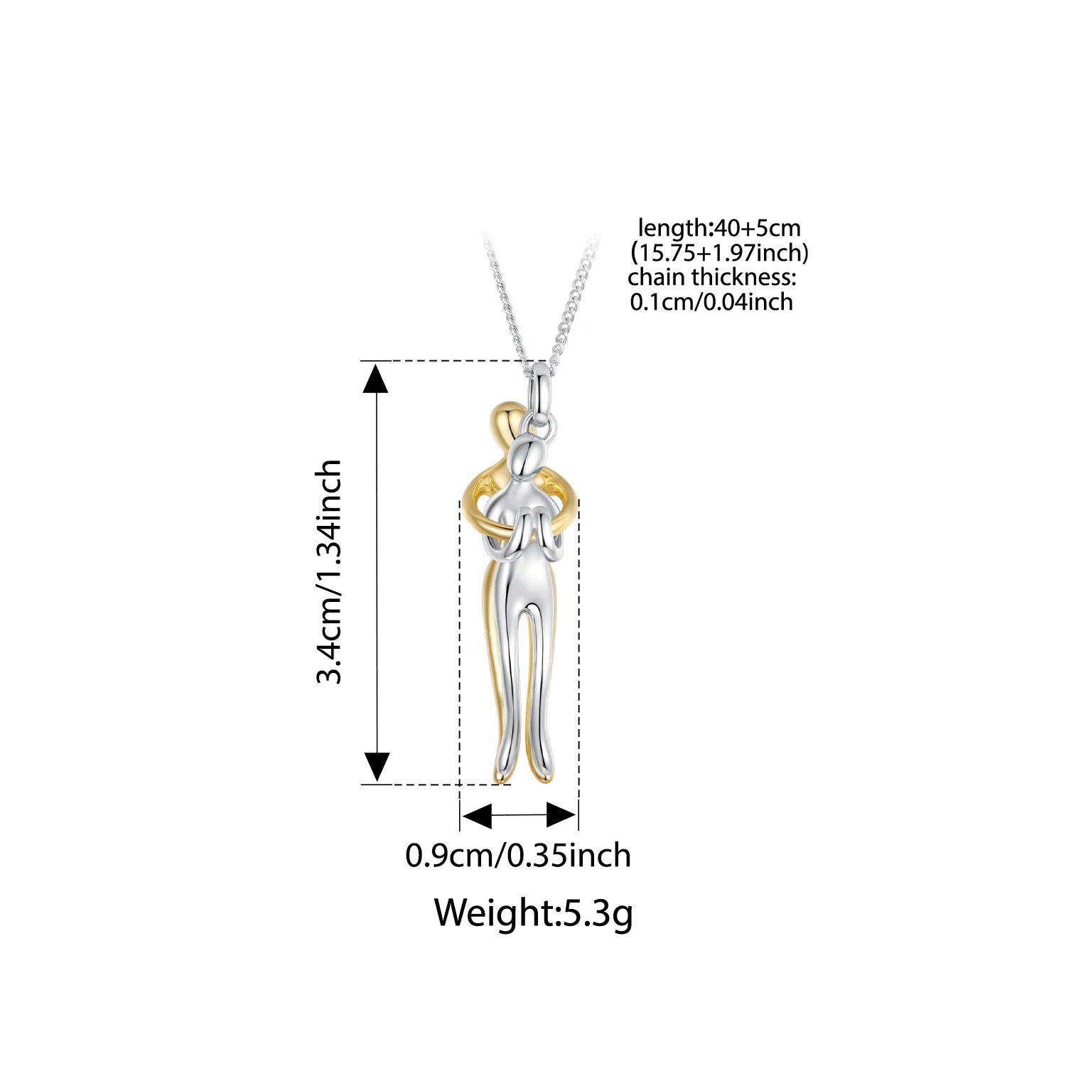 Elegant Two-Tone Hug Necklace in 925 Sterling Silver – Symbol of Love & Connection