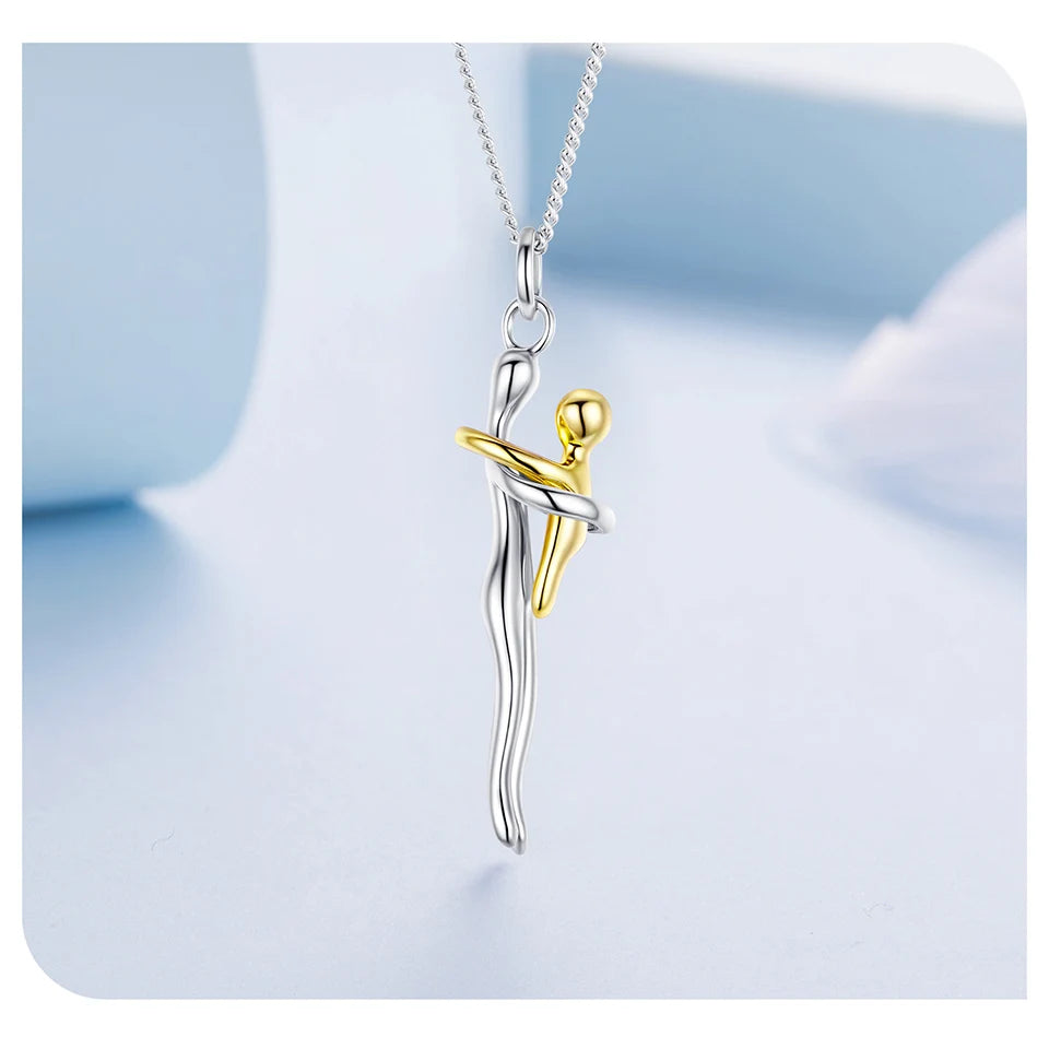 Elegant Two-Tone Hug Necklace in 925 Sterling Silver – Symbol of Love & Connection