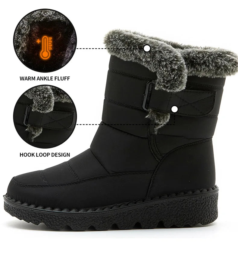 Winter Boots – Waterproof Ankle with Low Heels and Fur Lining