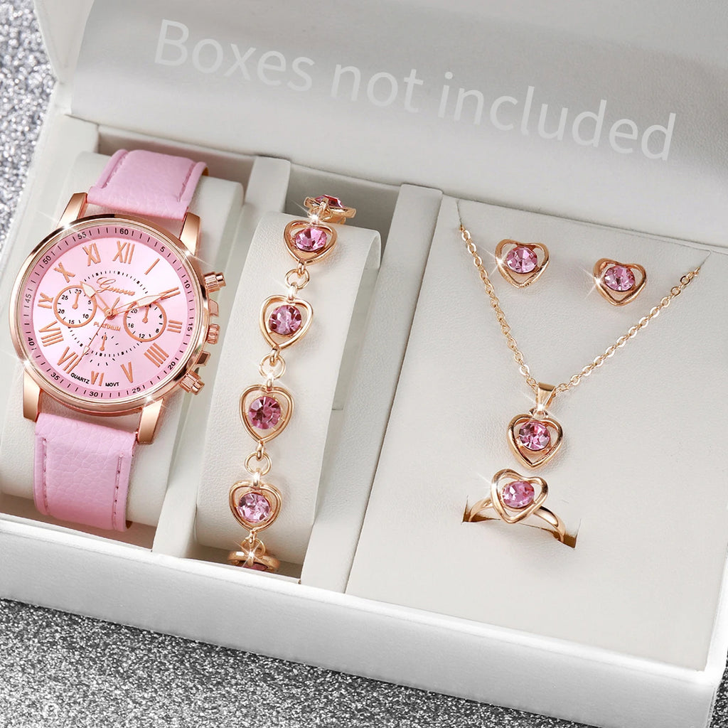Women's Fashion Quartz Watch & Rhinestone Jewellery Set