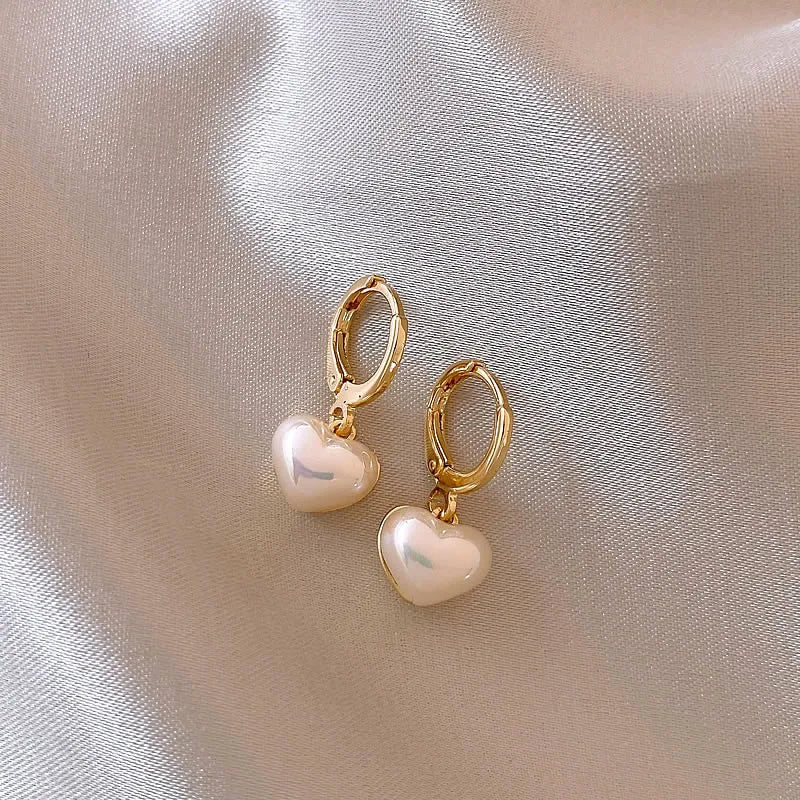 Classic Pearl Heart Pendant Earrings