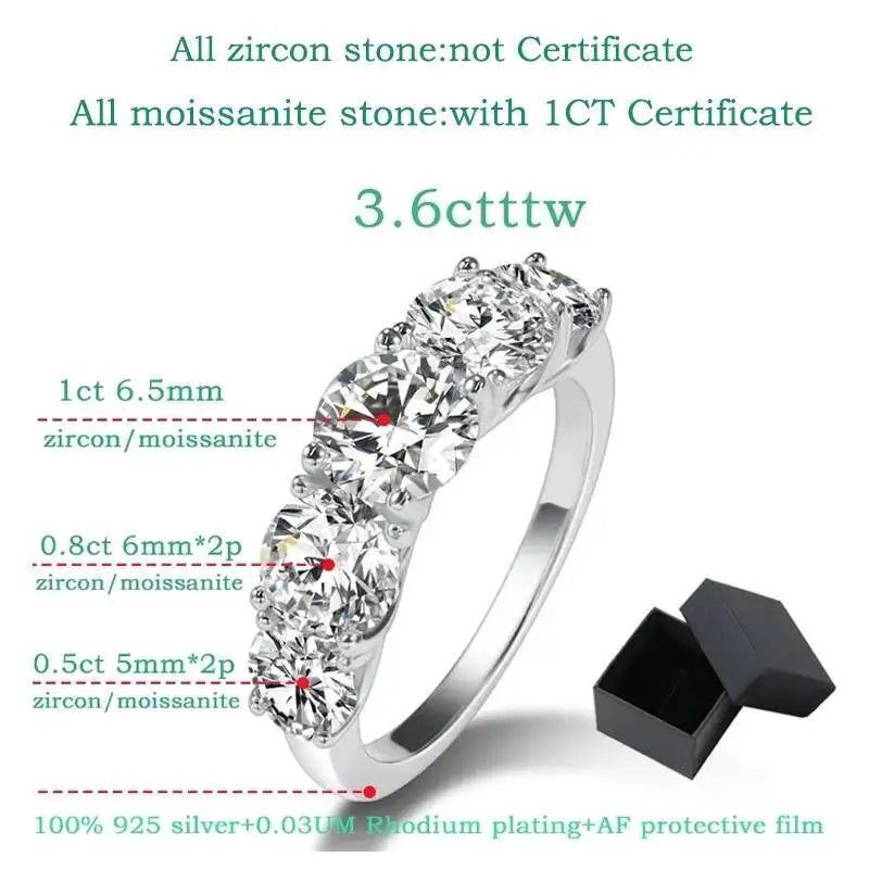 3.6CT Moissanite Five-Stone Ring for Women