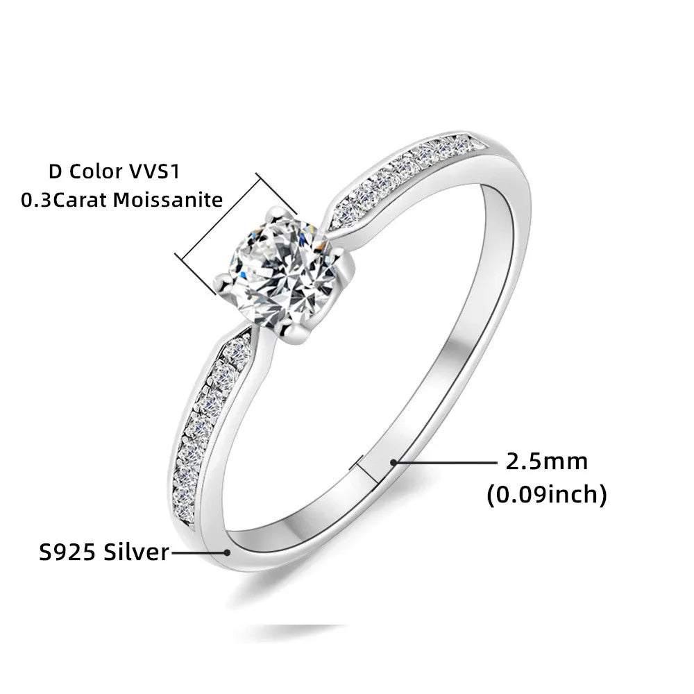 Elegant 0.3CT Moissanite Four-Claw Ring