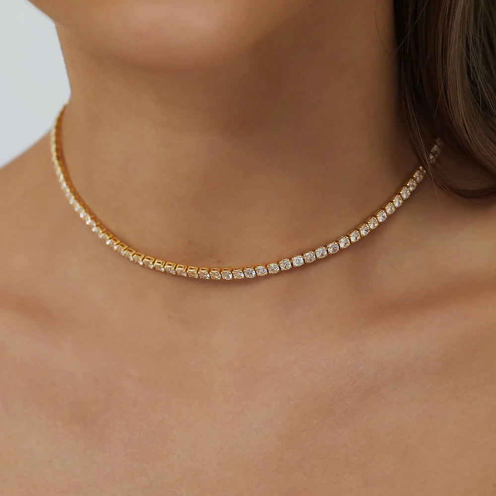 2mm Moissanite  S925 Silver 18K Gold Plated Adjustable Sparkling Choker