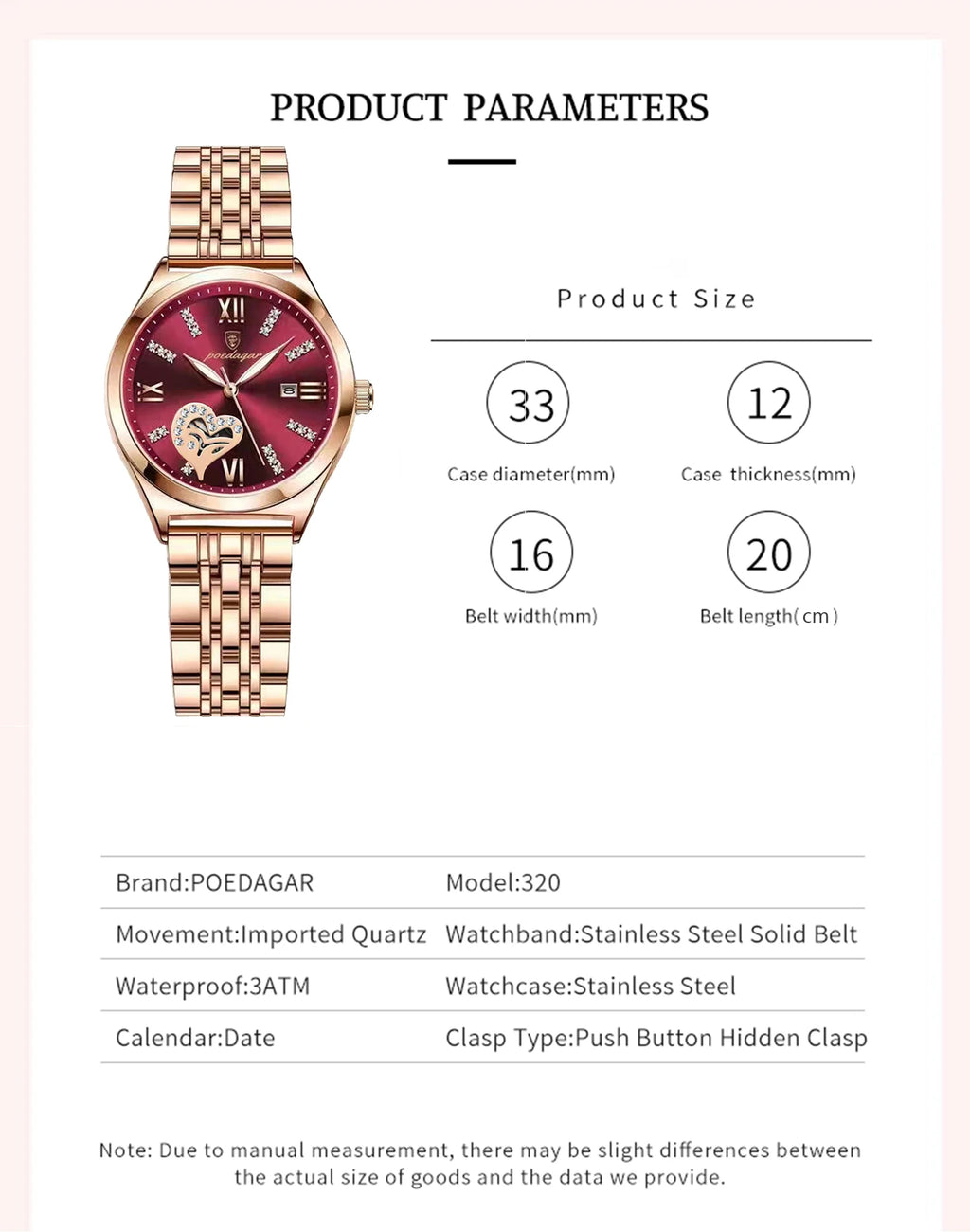 POEDAGAR Luxury Women’s Stainless Steel Watch