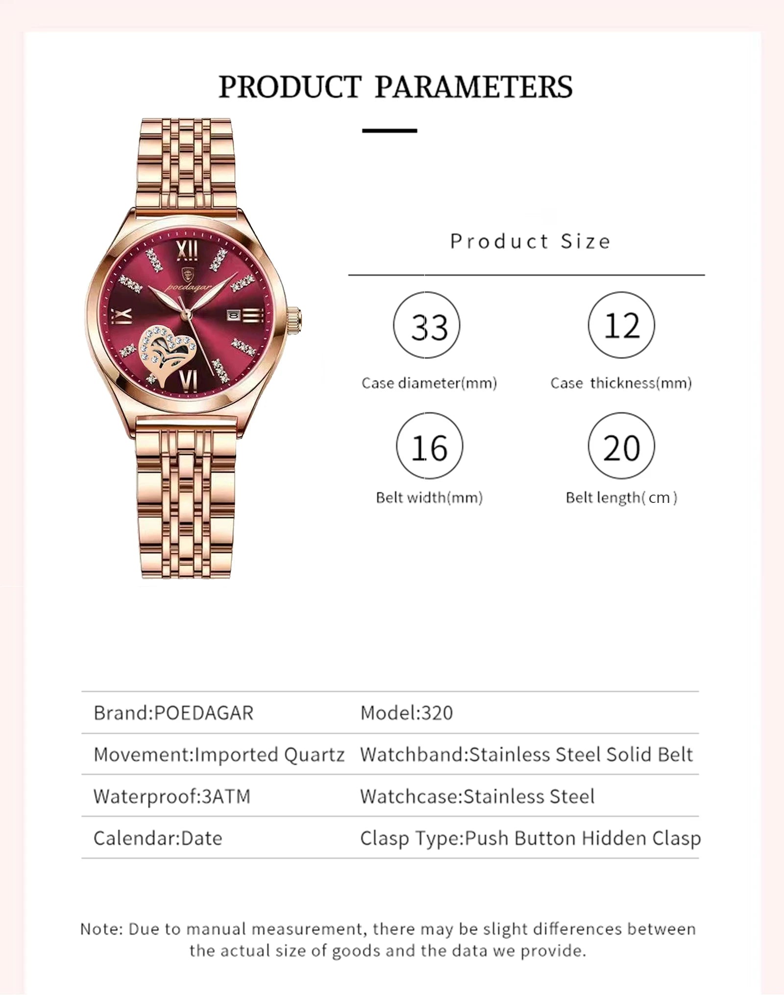 POEDAGAR Luxury Women’s Stainless Steel Watch