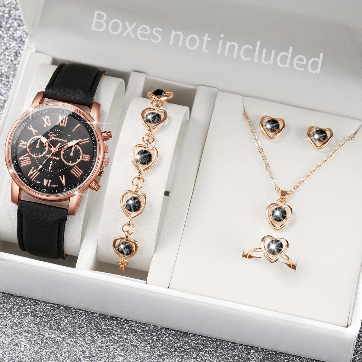 Women's Fashion Quartz Watch & Rhinestone Jewellery Set