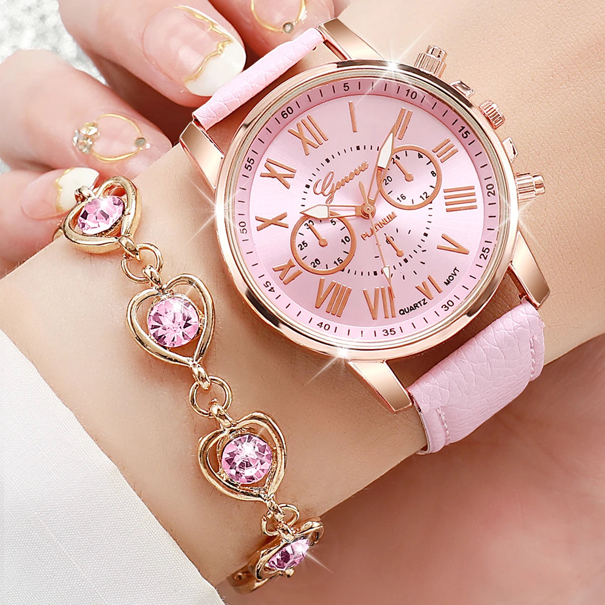 Women's Fashion Quartz Watch & Rhinestone Jewellery Set