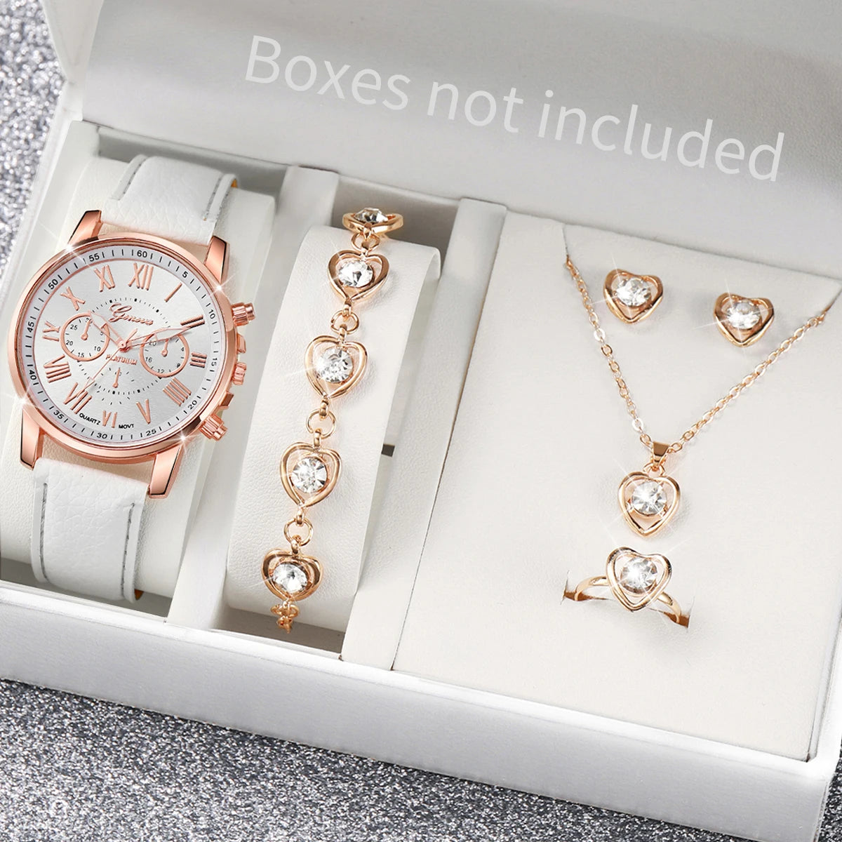 Women's Fashion Quartz Watch & Rhinestone Jewellery Set