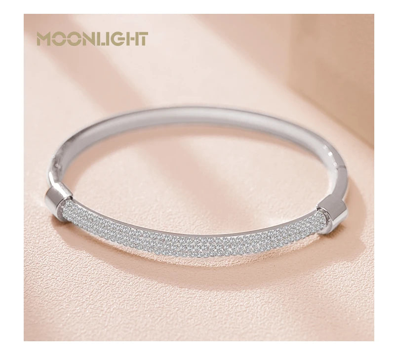 Luxury Cubic Zirconia Cuff Bangle for Women – MOONLIGHT Titanium Steel Classic Bracelet Gift