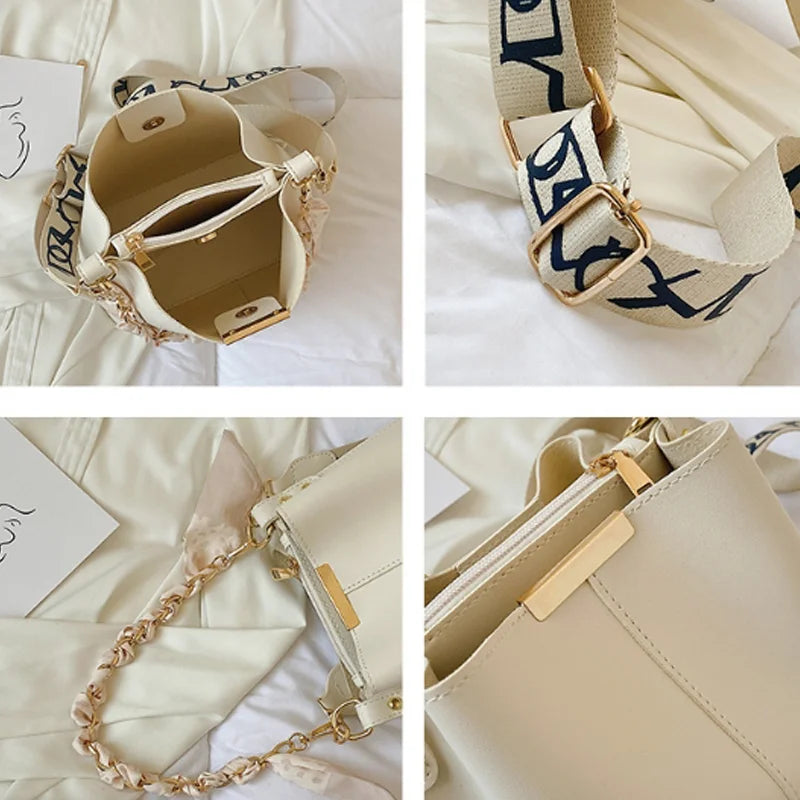 Ribbon Chain Bucket Crossbody Bag