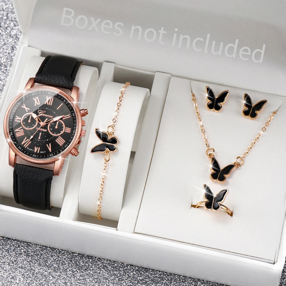 Women's Fashion Quartz Watch & Rhinestone Jewellery Set