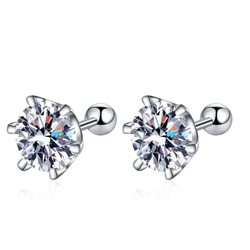 KNOBSPIN Moissanite Stud Earrings in 18K White Gold Plated Sterling Silver