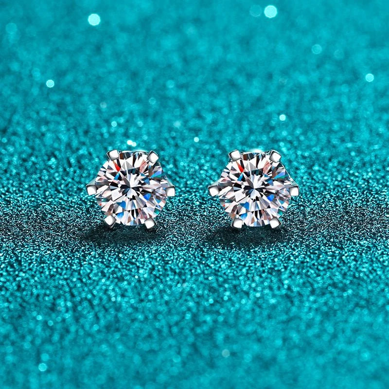 KNOBSPIN Moissanite Stud Earrings in 18K White Gold Plated Sterling Silver
